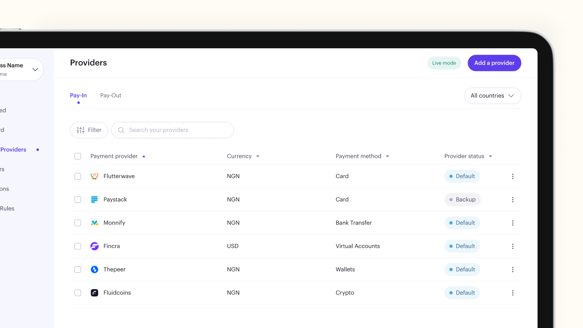 Orchestrate payments dashboard