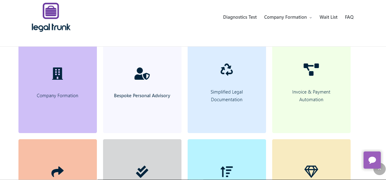 A cross section of Legal Trunk's Website