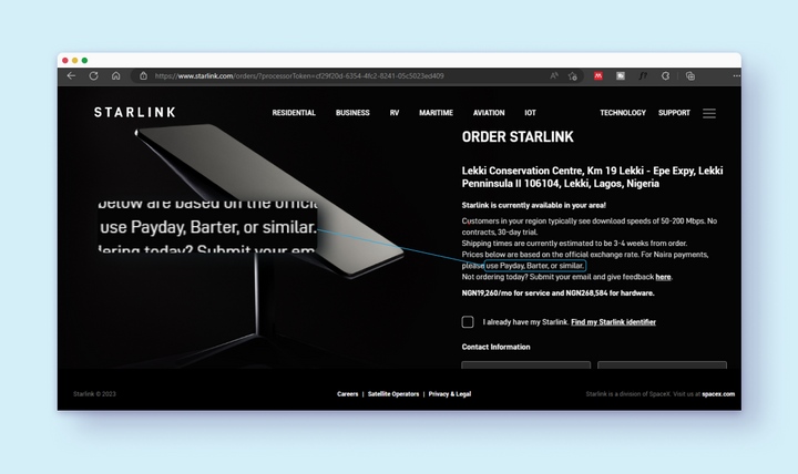 Starlink's website recommends Payday for payments from Nigeria. So I tried it out.